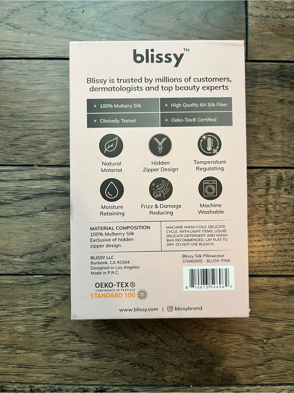 Blissy 100 Mulberry Silk Blush Rose Pillowcase standard small NIB - Picture 3 of 4
